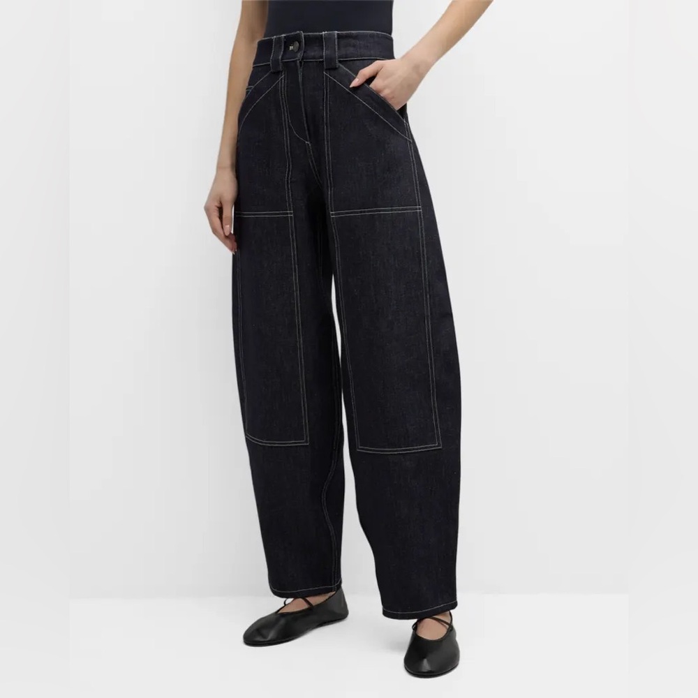CO patch wide leg curved denim pant